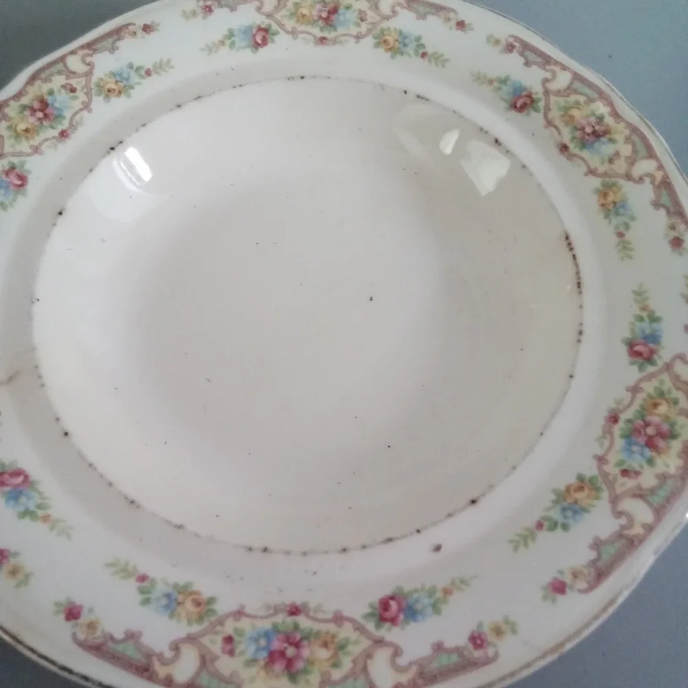 Antique Floral Ceramic Cheese Butter Dish Dome Lid Scalloped Gold Trim Shabby